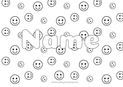 Coloriage personnalisable Nom décoré Smilley Fond décoratif