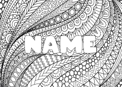 Coloriage personnalisable Calme et zen Art Mandala Nom décoré Zentangle