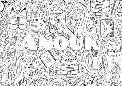 Coloriage personnalisable Chat Animal Enveloppe Coloriages complexes Chiens et chats Crayon Rentrée scolaire Fournitures scolaires Calculatrice Fond décoratif