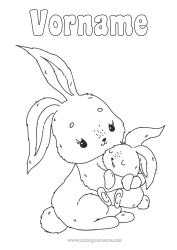 Coloriage personnalisable Mignon Maman Bonne fête Je t'aime Lapin Animal Animaux de la forêt
