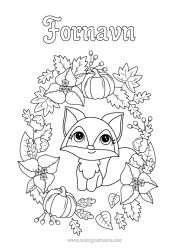 Coloriage personnalisable Citrouille Automne Renard Animal Feuilles Animaux de la forêt Gland