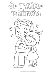 Coloriage personnalisable Papa Fille Enfant Câlin