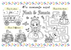 Coloriage personnalisable Princesse Activités enfants Set de table à imprimer Jeu des différences