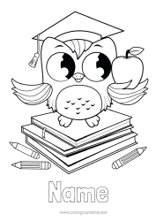 Coloriage personnalisable Chouette, Hibou Animal École Livre Oiseaux et mammifères volants Lecture Rentrée scolaire