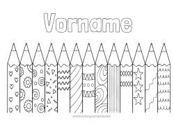 Coloriage personnalisable Art Crayon de couleur Maîtresse/Maître École Crayon Métiers de l'éducation Rentrée scolaire Fournitures scolaires