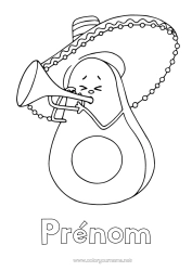 Coloriage personnalisable Nourriture Musique Mexique Fruits Cinco de Mayo Avocat Fête de la musique Musicien Métiers de l'art Sombrero
