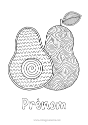 Coloriage personnalisable Fruits Zentangle Avocat
