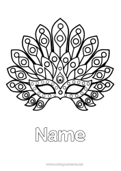 Colorear personalizable Disfraz Careta Carnaval Pavo real Aves y mamíferos voladores