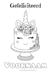 Coloriage personnalisable Gâteau Anniversaire Kawaii Licorne Animal Joyeux anniversaire (français) Message Dragons, licornes et animaux fantastiques
