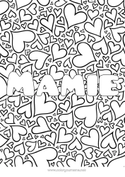 Coloriage personnalisable Coeur Papa Maman Mamie Papi Je t'aime Soeur Frère Nom décoré