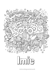 Coloriage personnalisable Mandala École Crayon Globe terrestre Rentrée scolaire Tableau de classe Fournitures scolaires Réveil équerre Avion en papier