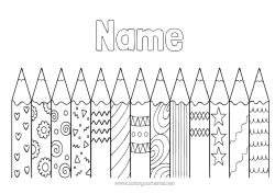 Coloriage personnalisable Art Crayon de couleur Maîtresse/Maître École Crayon Métiers de l'éducation Rentrée scolaire Fournitures scolaires