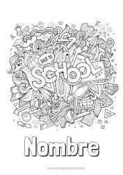 Coloriage personnalisable Mandala École Crayon Globe terrestre Rentrée scolaire Tableau de classe Fournitures scolaires Réveil équerre Avion en papier