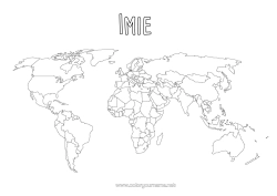 Coloriage personnalisable Activités enfants Géographie Carte du monde Voyage de lutin farceur Carte tour du monde des lutins farceurs