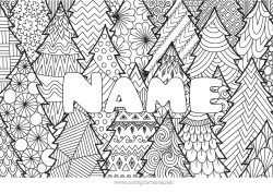 Página de desenho personalizável Calmo e zen Árvore de Natal Mandala Natal Nome decorado Colorações Complexas Zentangle Fundo decorativo