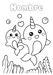 Coloriage personnalisable Animal Coloriages faciles Animaux marins ou aquatique Famille d'animaux Bébé animal Narval