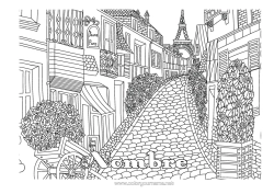 Customizable coloring page France Complex coloring pages City ??landscape Eiffel Tower Paris Monument