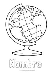 Coloriage personnalisable Géographie Globe terrestre