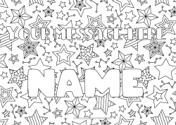 Página de desenho personalizável Festa Nome decorado Espaço Estrelas Fundo decorativo