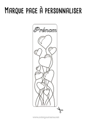 Coloriage personnalisable Coeur Bonne fête Ballons Je t'aime Saint valentin Marque page