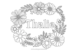 Página de desenho personalizável Flores Primavera Nome decorado Colorações Intermediárias