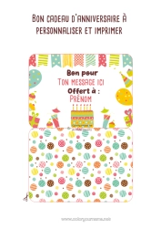 Coloriage personnalisable Cadeaux Anniversaire Gâteau d’anniversaire Bon cadeau personnalisable à imprimer