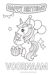 Coloriage personnalisable Gâteau Anniversaire Licorne Ballons Animal Joyeux anniversaire (français) Message Dragons, licornes et animaux fantastiques