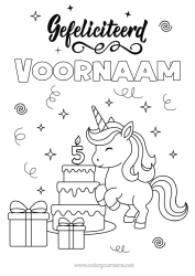 Coloriage personnalisable Gâteau Cadeaux Anniversaire Kawaii Licorne Animal Joyeux anniversaire (français) Message Age fêté personnalisable Dragons, licornes et animaux fantastiques