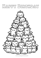 Coloriage personnalisable Chat Sapin de Noël Kawaii Animal Chiens et chats Sapin