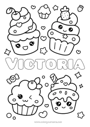 Coloriage personnalisable Kawaii Cerise Étoiles Fruits Gourmandises, sucreries Cupcake