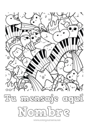 Coloriage personnalisable Kawaii Musique Fête de la musique Piano Instruments de musique