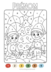 Customisable colouring page Christmas Elves Magic colouring books Elf colouring pages Children's activities Easy colouring pages Several mischievous elves.