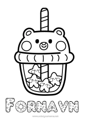 Customisable colouring page Cute Teddy bear Stars Drink Forest animals Bubble tea