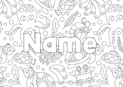 Coloriage personnalisable Mer Animal Poisson Crabe Animaux marins ou aquatique Pieuvre, poulpe Fond décoratif Tortue marine Fonds marins