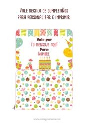 Coloriage personnalisable Cadeaux Anniversaire Gâteau d’anniversaire Bon cadeau personnalisable à imprimer