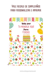 Coloriage personnalisable Cadeaux Anniversaire Gâteau d’anniversaire Bon cadeau personnalisable à imprimer