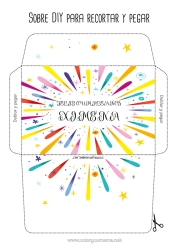 Coloriage personnalisable Anniversaire Fête Feu d'artifice Enveloppe Enveloppe à imprimer