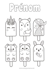 Página de desenho personalizável Kawaii Unicórnio Raposa Coelho Animal Peixe Guloseimas, doces Sorvete Desenhos para colorir fáceis Animais marinhos ou aquáticos Cães e gatos Dragões, unicórnios e animais fantásticos Animais da floresta