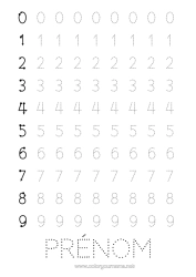 Coloriage personnalisable Chiffre Points à relier Trace et colorie Six Deux Trois Quatre Un Cinq Fiche de graphisme maternelle