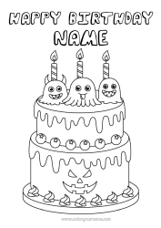 Coloriage personnalisable Fantôme Monstre Gâteau Halloween Anniversaire