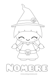 Coloriage personnalisable Sorcière Kawaii