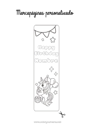 Coloriage personnalisable Anniversaire Kawaii Licorne Ballons Animal Marque page Dragons, licornes et animaux fantastiques