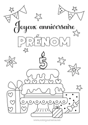 Página de desenho personalizável Bolo Coração Festa Feliz aniversário (francês) Mensagem Idade comemorada personalizável Bolo de aniversário