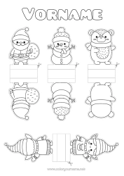 Coloriage personnalisable Ours Hiver Père Noël Bonhomme de neige Lutins de Noël Noël Coloriages lutins Activités enfants Animaux de la forêt Découpage pour enfants Jouet en papier