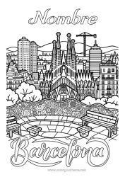 Coloriage personnalisable Espagne Paysage de ville Barcelone