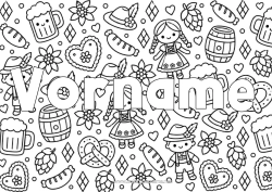 Coloriage personnalisable Chapeau Boisson Allemagne Bretzel Fond décoratif Bière Oktoberfest Saucisse