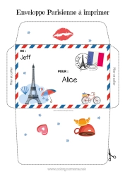 Coloriage personnalisable Coeur Enveloppe France Pays Paris Enveloppe à imprimer Voyage de lutin farceur Enveloppe pour courrier du lutin farceur de Noël