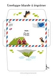 Colorear personalizable Sobre País Sobre para imprimir Viaje del duende navideño Islandia Sobre para el correo del duende de Navidad