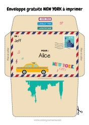 Colorear personalizable Estados Unidos Sobre Nueva York Taxi País Sobre para imprimir Viaje del duende navideño Sobre para el correo del duende de Navidad