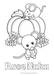 Coloriage personnalisable Citrouille Mignon Automne Souris Feuilles Animaux de la forêt